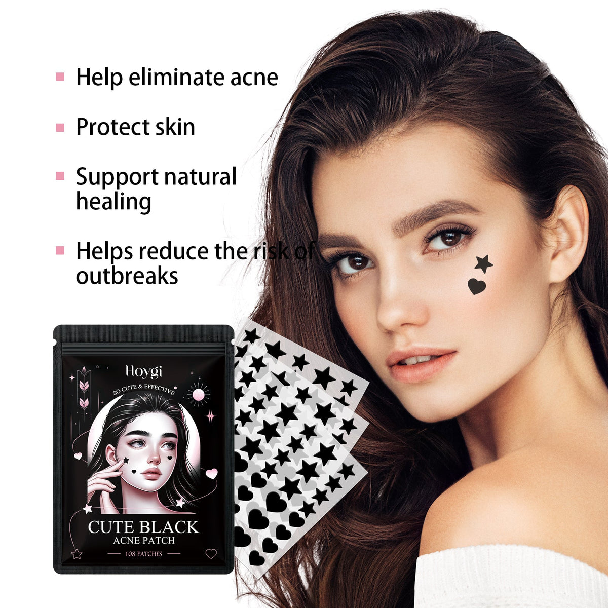 Reduce Acne Fast, Cute Black Pimple Patch, Clear Skin, Spot Treatment ,108pcs