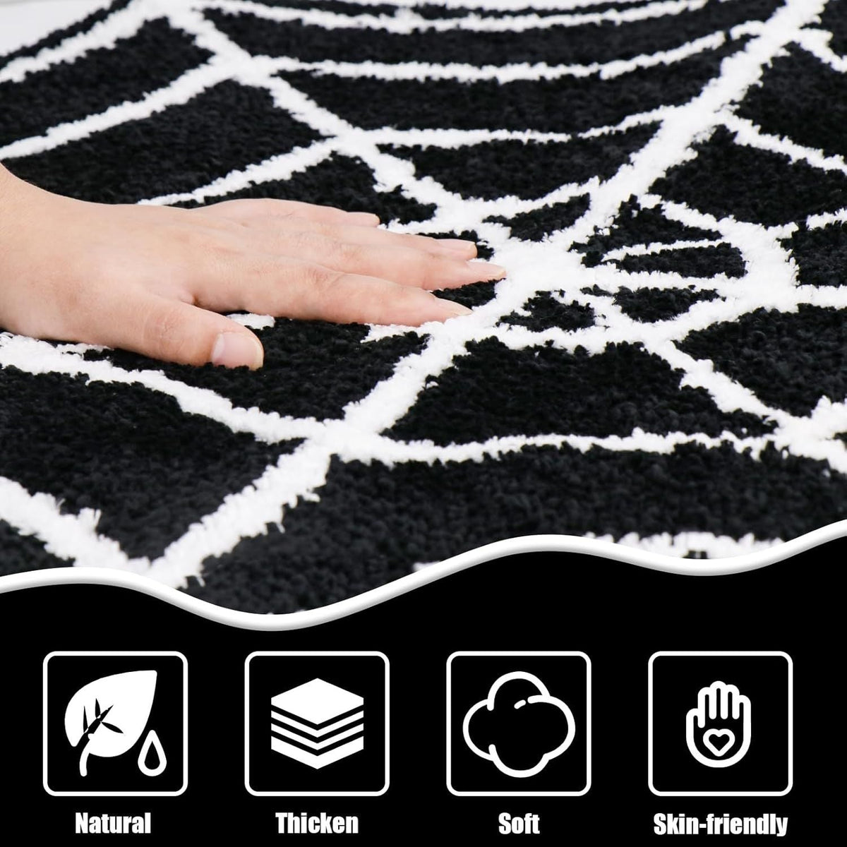 AIESY® Live Beautiful ! Spider Web Bath Mat, Black and White, Non-Slip Halloween Theme Bathroom Rug, Gothic Home Decor (28X28 inch)