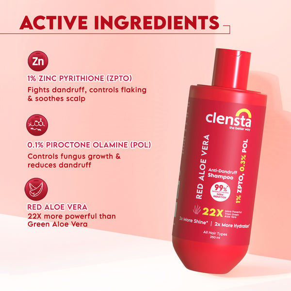 Complete Dandruff Care : Clensta Red Aloe Vera Anti-Dandruff Shampoo (250ml) and Clensta Red Aloe Vera Anti-Dandruff Conditioner (250ml) (CLPO86)
