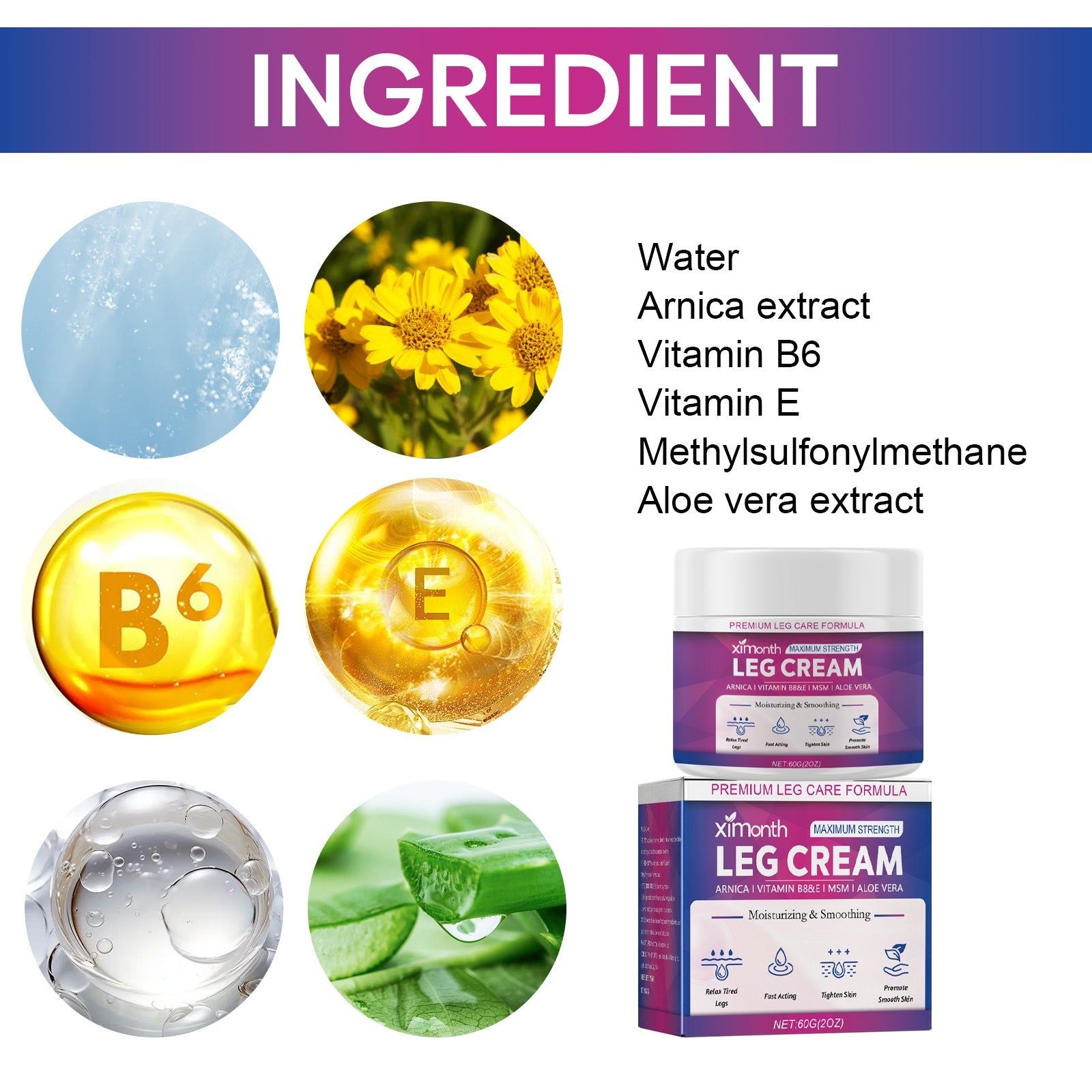 Leg Care Cream, Moisturizing, Firming, Blood Circulation, Skin Repair ,60g