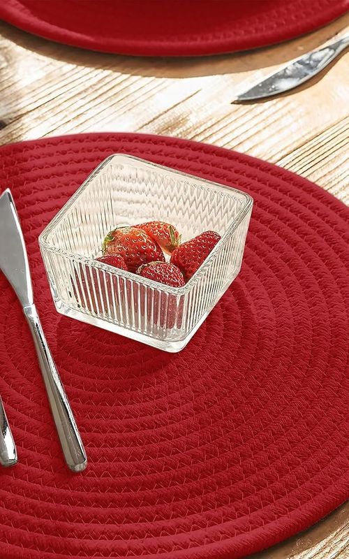 Set of 4 Woven Cotton Rope Round Placemats for Plates