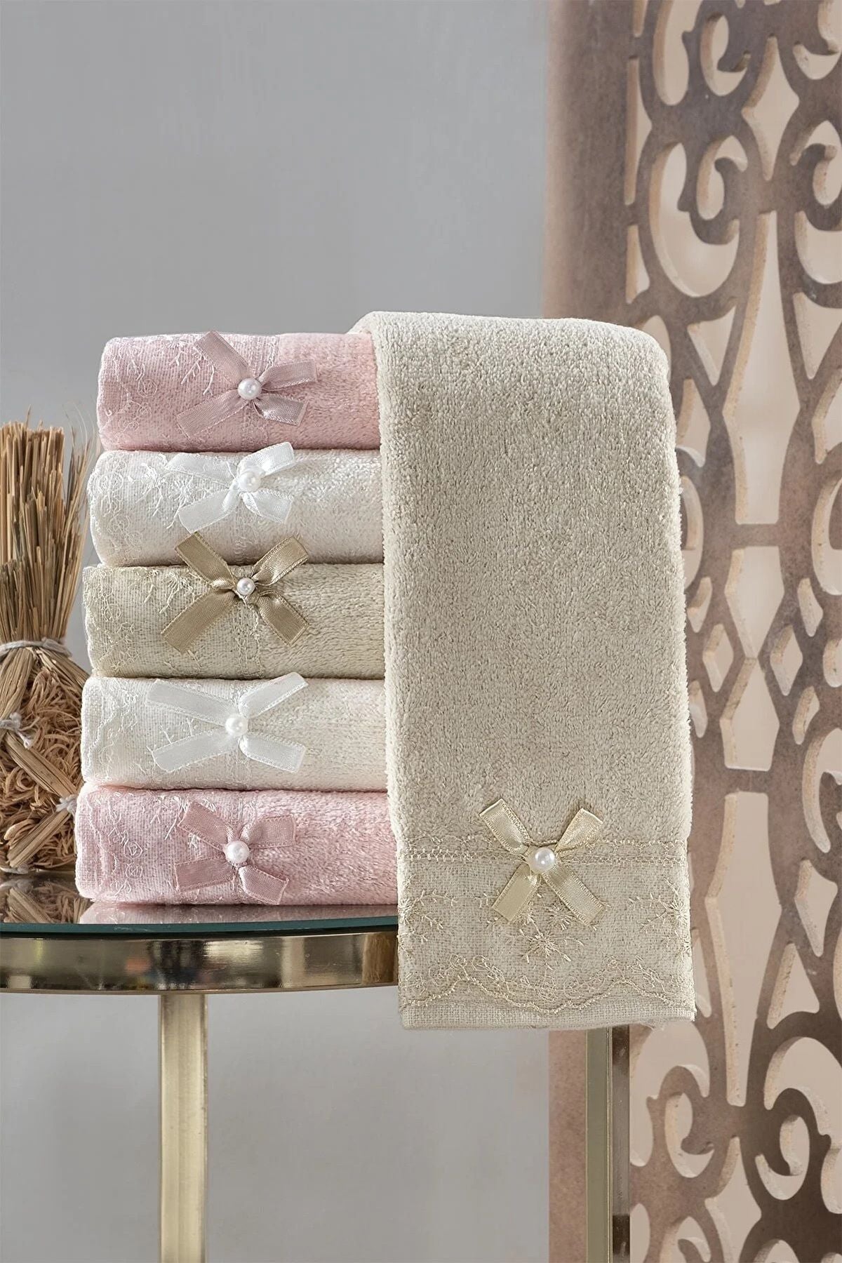 Bow Tie 30x50cm 6 Piece Soft Glossy Hand Towel | Kitchen Towel Set