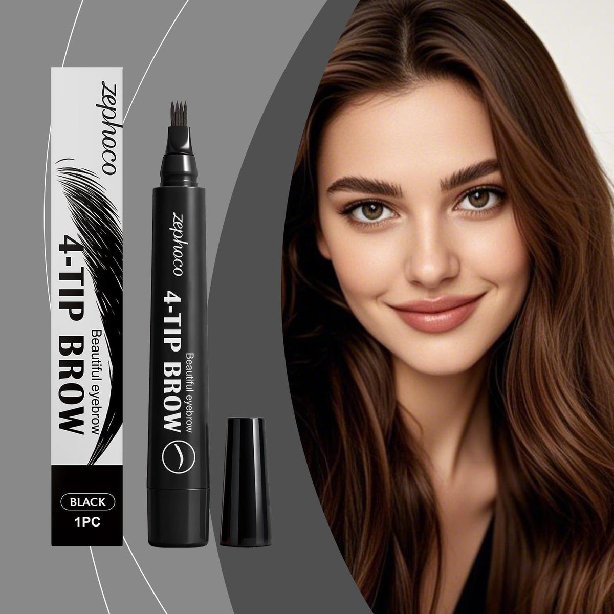 Black Four-Prong Eyebrow Pencil, Long-Lasting, Smooth, Natural, Portable, Daily Makeup ,1 pc