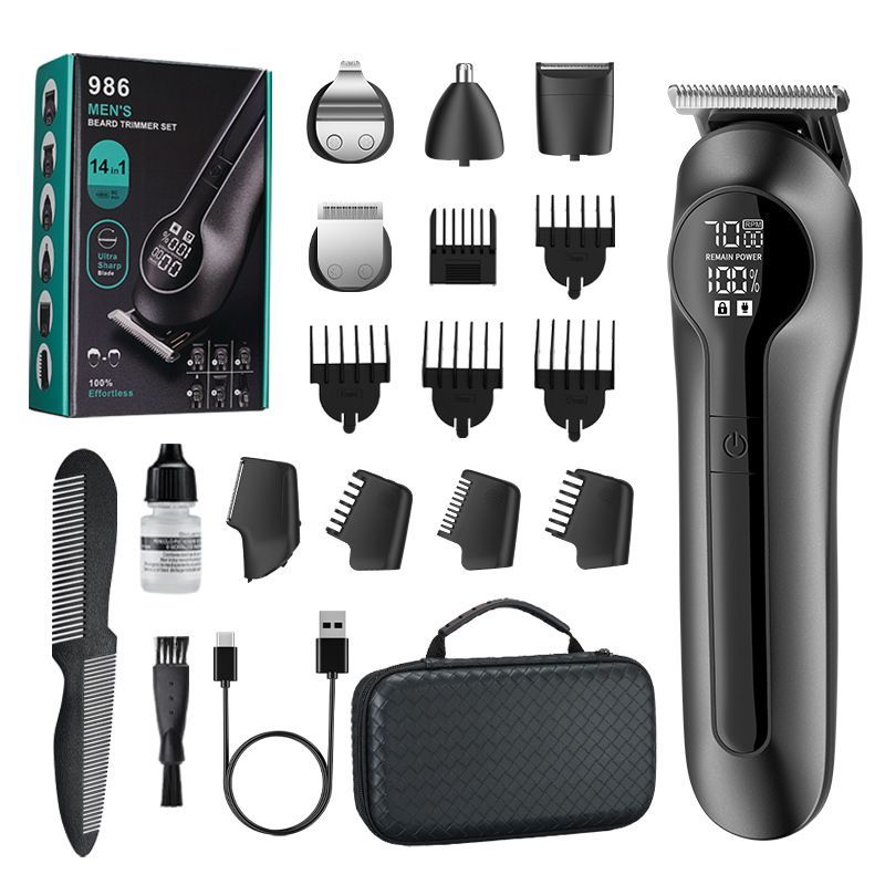 Black 6-in-1 USB Rechargeable Hair Clipper Hair Trimmer Kit
