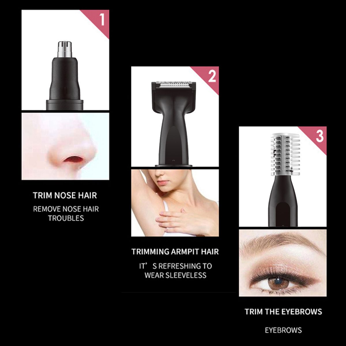 3-in-1 USB Nose Hair Trimmer with LCD Display