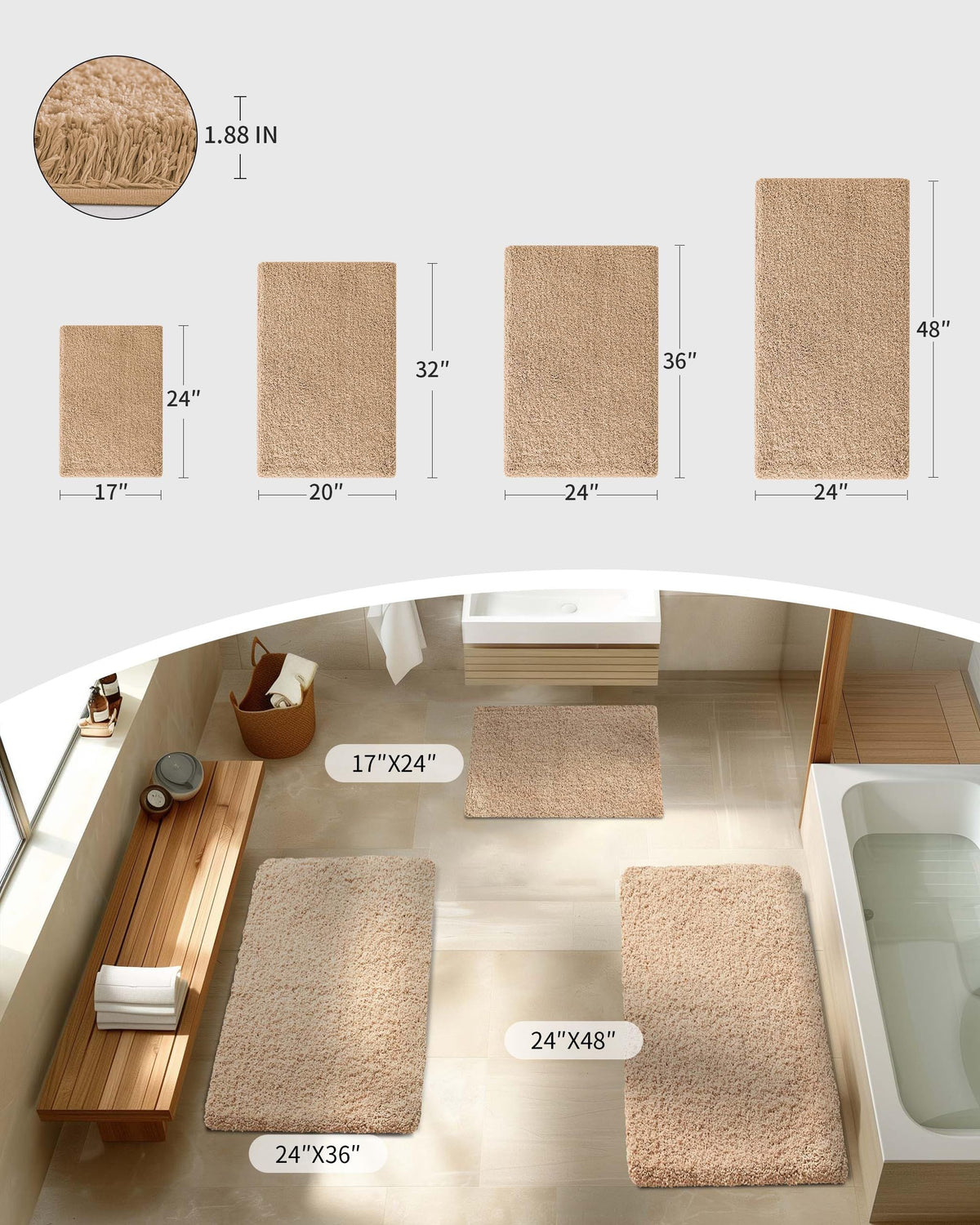 AIESY® Washable Plush Luxury Soft Shaggy Disolla Bath Mat