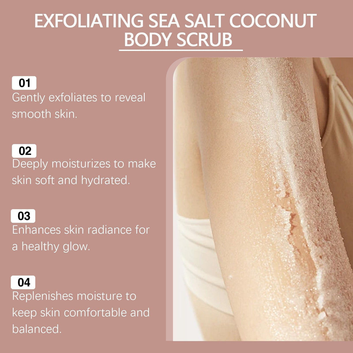 Coconut Sea Salt Body Scrub, Gentle Body Cleansing, Moisturizing, Brightening ,120g
