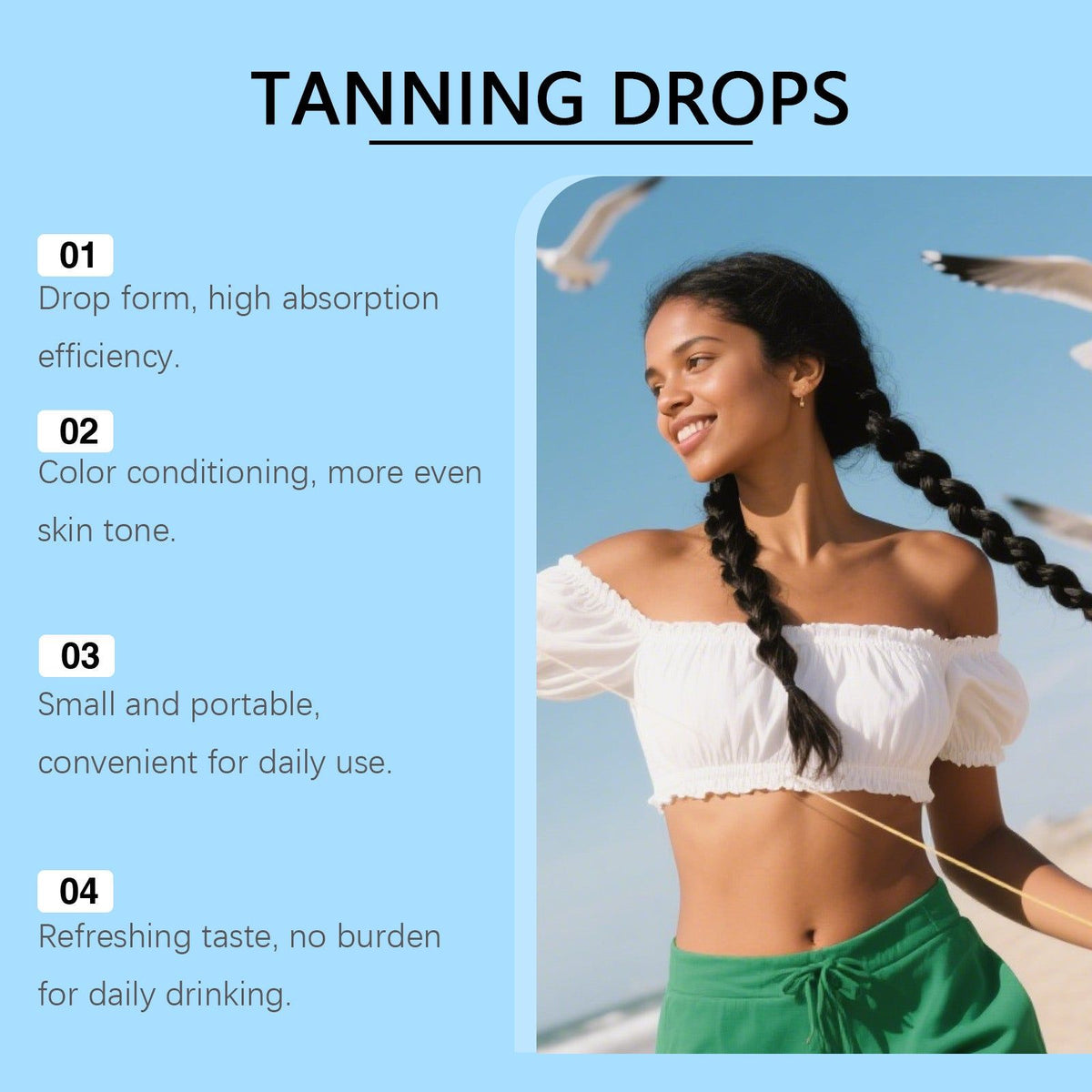 BushAid Tanning Drops Body Care, Anti-Aging, Brightening, Skin Renewal, Vitamin C ,60ml