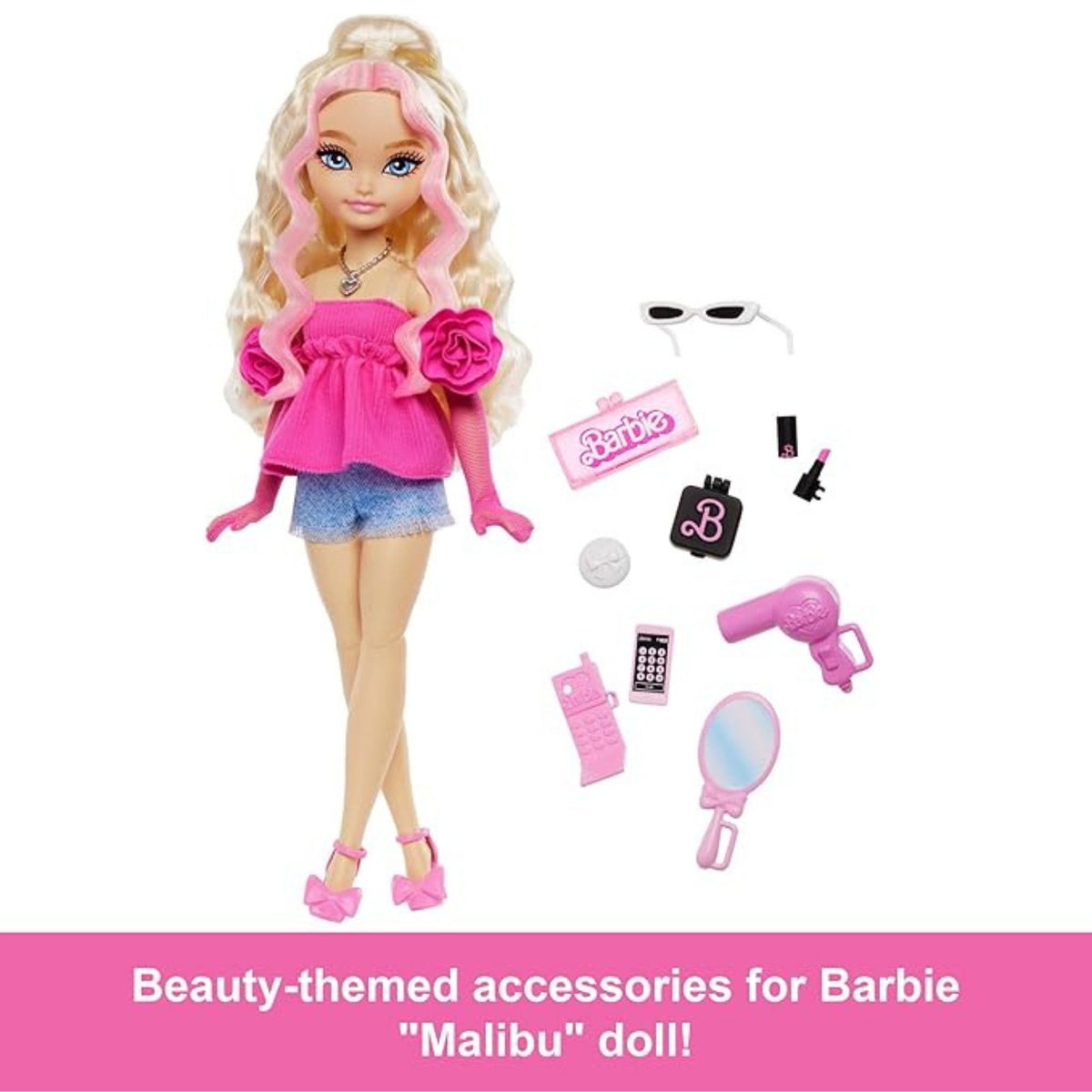 Barbie Dream Besties Malibu Fashion Doll, Blonde Hair Doll with Beauty Accessories Set, 32 cm
