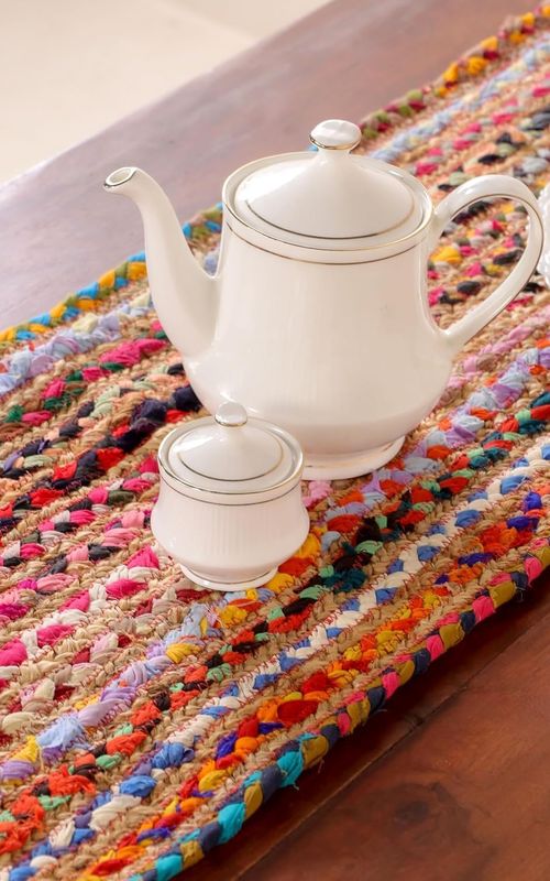 Indian Handmade Jute and Cotton Dining Table Runner