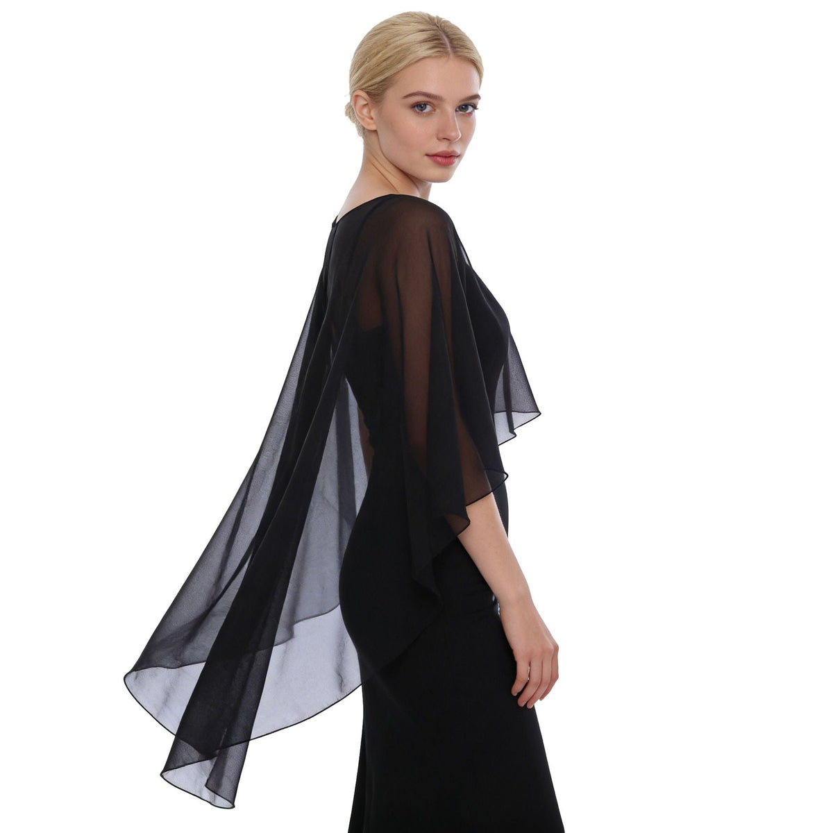 Black Chiffon Cape Shawl for Women Lightweight Sheer Wrap