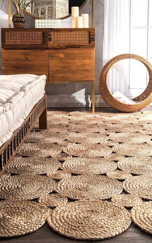 Handcrafted Natural Jute Area Rug | Textured Braided Floor Carpet for Living Room, Bedroom & Home Décor