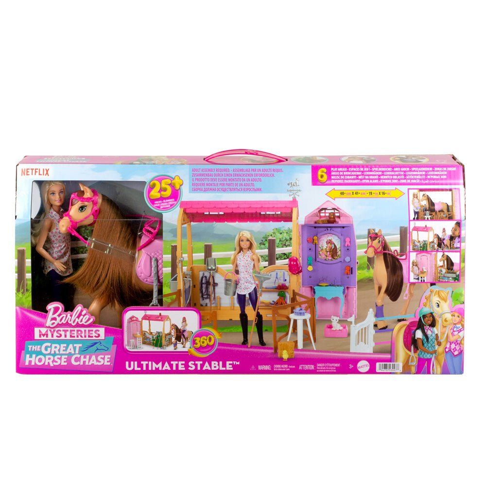 Barbie Mysteries, The Great Horse Chase Ultimate Stable Playset, JDN43, Doll, Horse & 25+ Accessories with 6 Play Areas