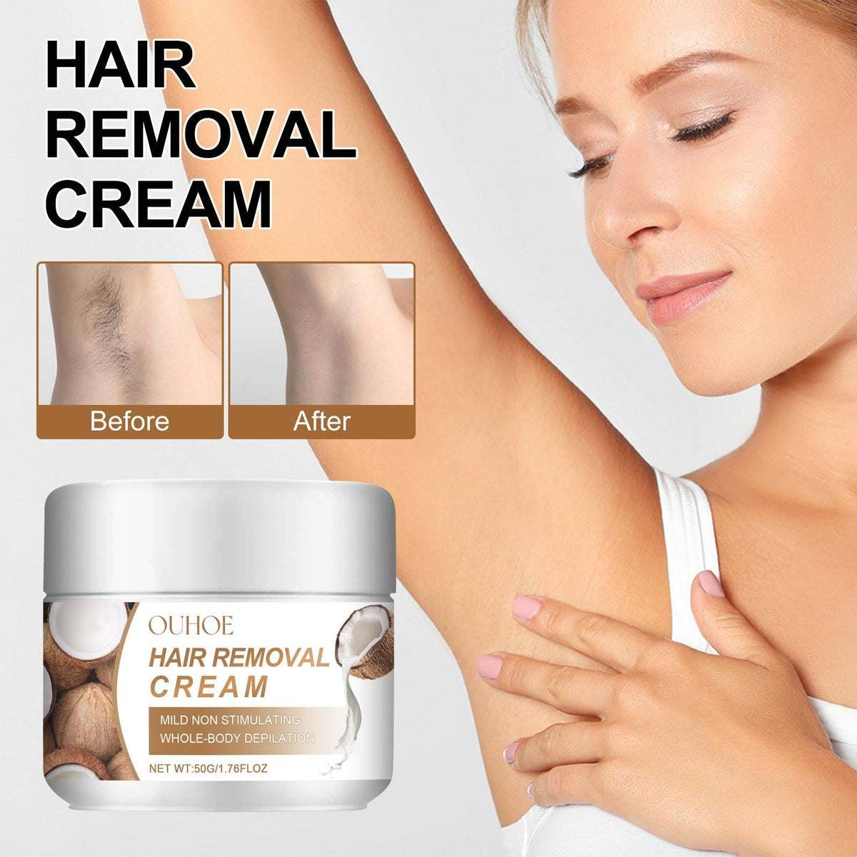 Coconut Hair Removal Cream for Smooth, Clean, and Refreshing Body Skin ,50g