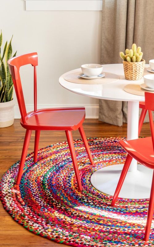 Handmade Multi-Color Round Braided Cotton Area Rug | Bohemian Floor Carpet Round Rug