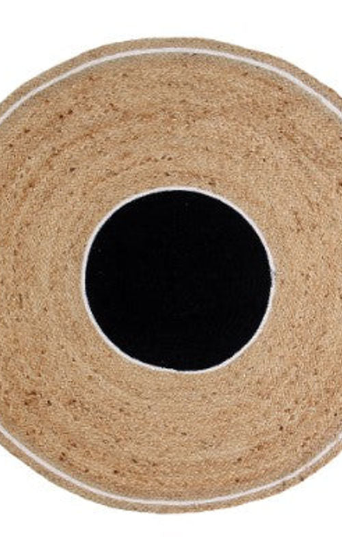 Natural Jute Area Rug with Black Center & White Border | Handmade Eco-Friendly Floor Carpet for Living Room, Bedroom & Entryway