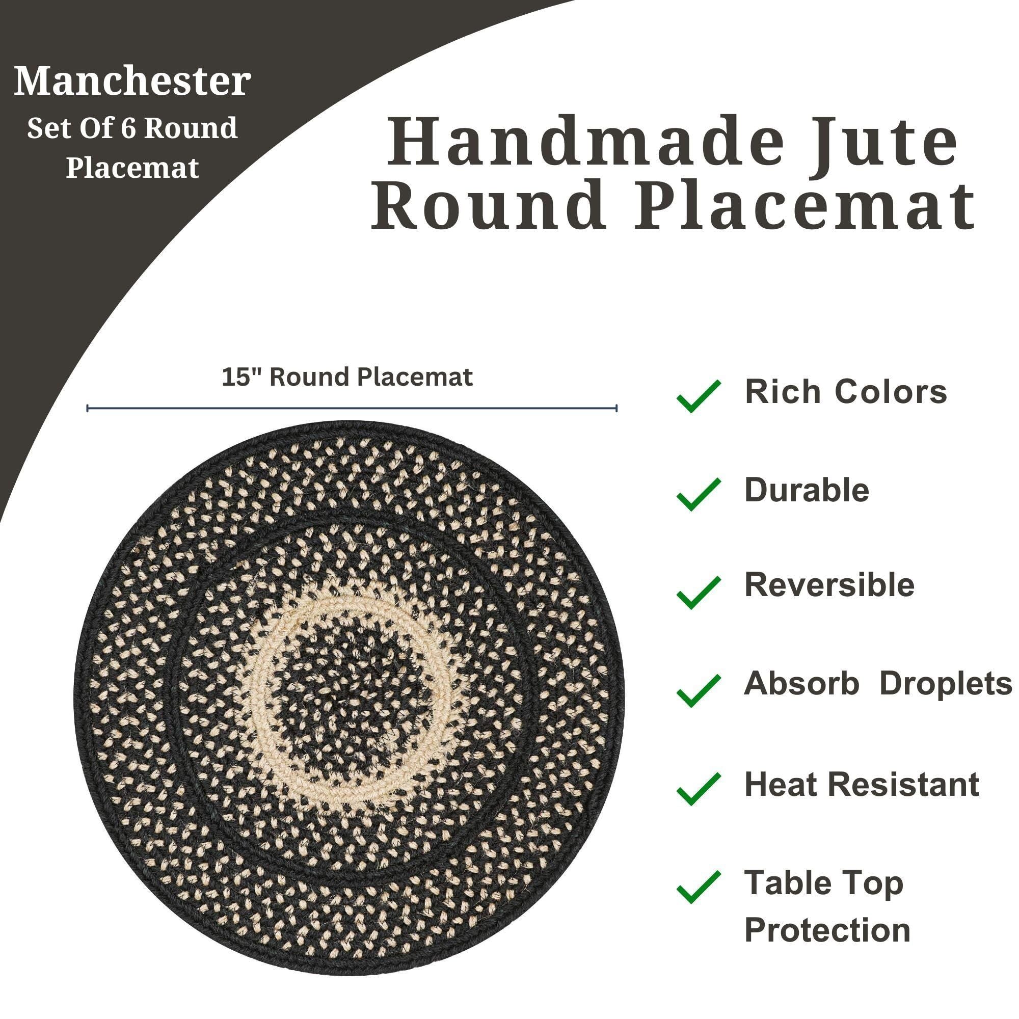Set of 6 Manchester Braided Jute Reversible Round Placemats