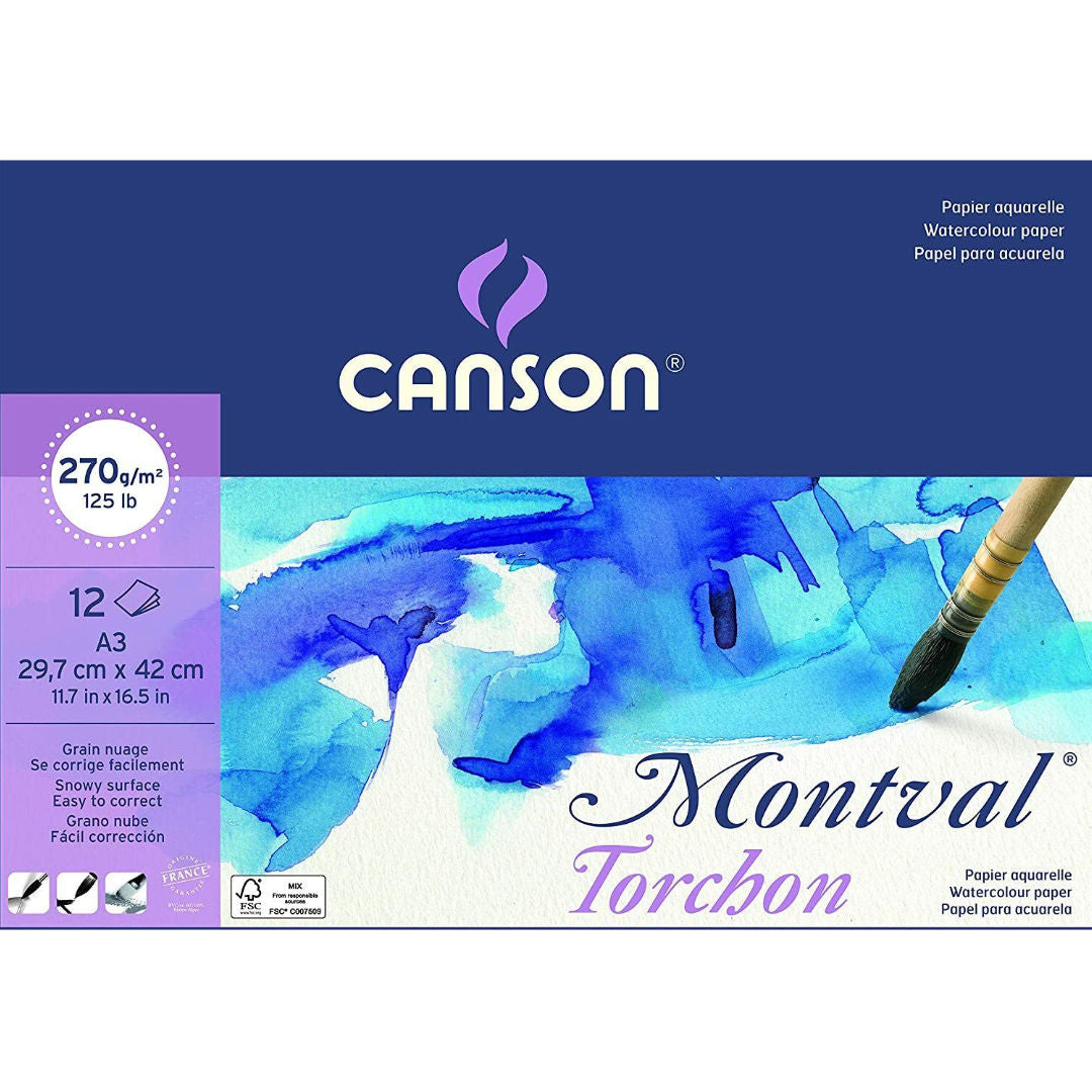 Canson A3, Aquarelle Watercolour Pad, 12 Sheets, 270 GSM, 200807325