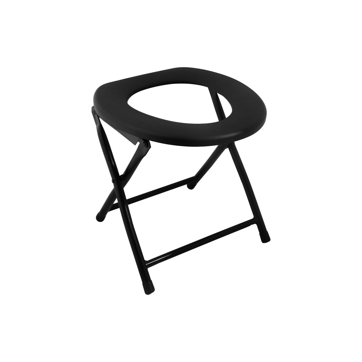 Folding Outdoor Camping Toilet Chair – Portable Commode Seat with Steel Frame, Black