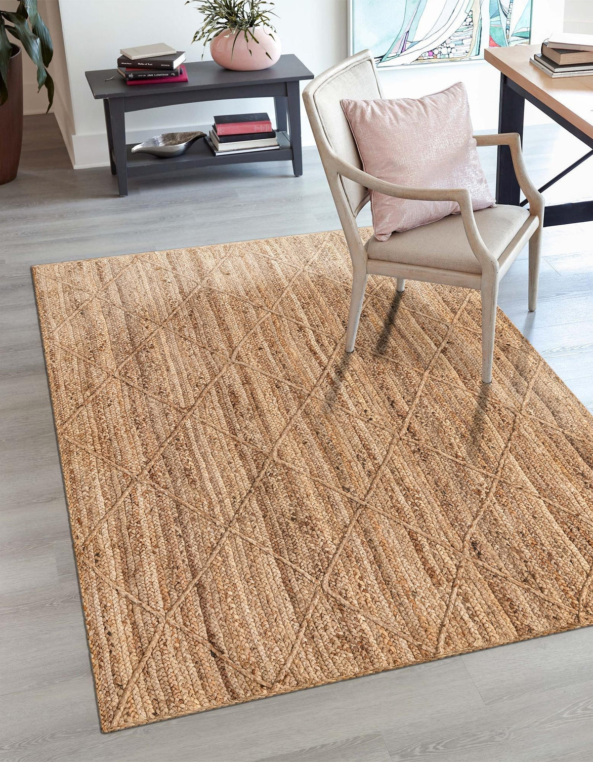 Natural Jute Area Rug with Handwoven Textured Pattern | Eco-Friendly Floor Carpet for Living Room & Home Décor