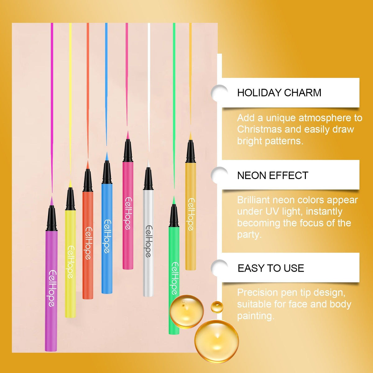 8-Color Neon UV Liquid Eyeliner, Long-Lasting, Quick-Dry, Party Makeup, Beauty Products ,0.6g