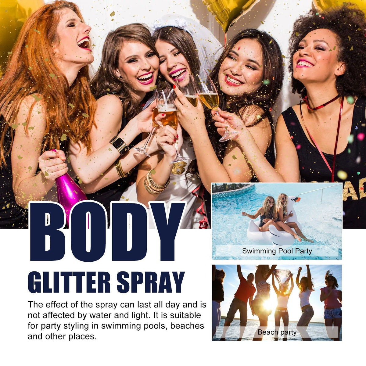 Body Shine Glitter Spray, Party Glow Highlighter, Vibrant Skin & Hair ,60ml