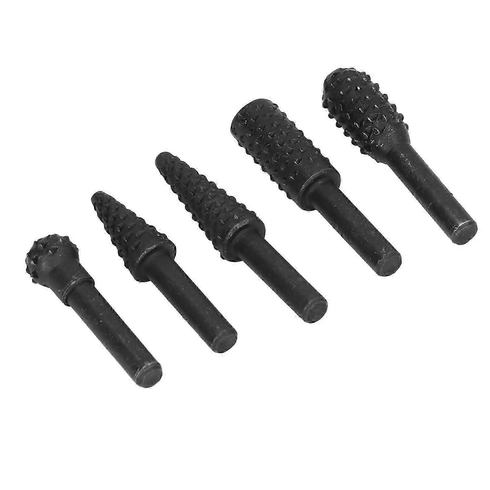5pcs Rotary Burr File Bit Hss Woodworking Carving Drill Diy Cutting Tools 1/4in Shank