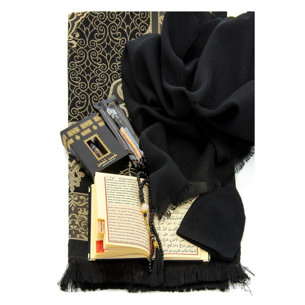 Quran & Beads Tesbih & Muslim Prayer Rug Set