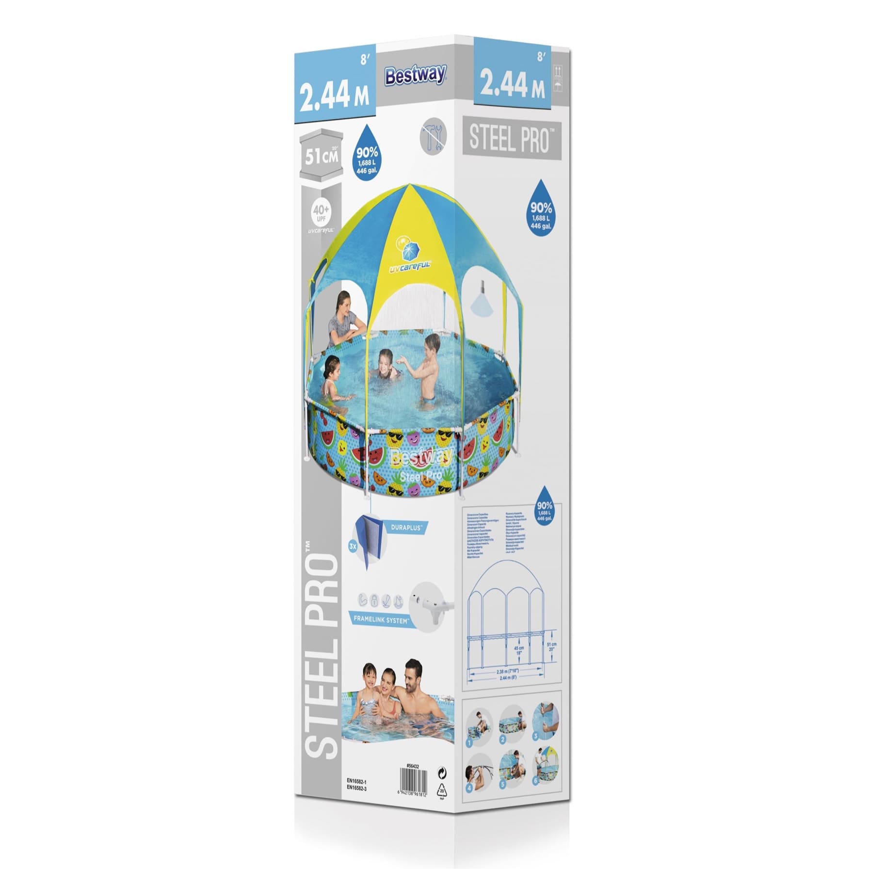 Bestway Steel Pro UV Careful Splash-in-Shade Pool, 244 x 51cm