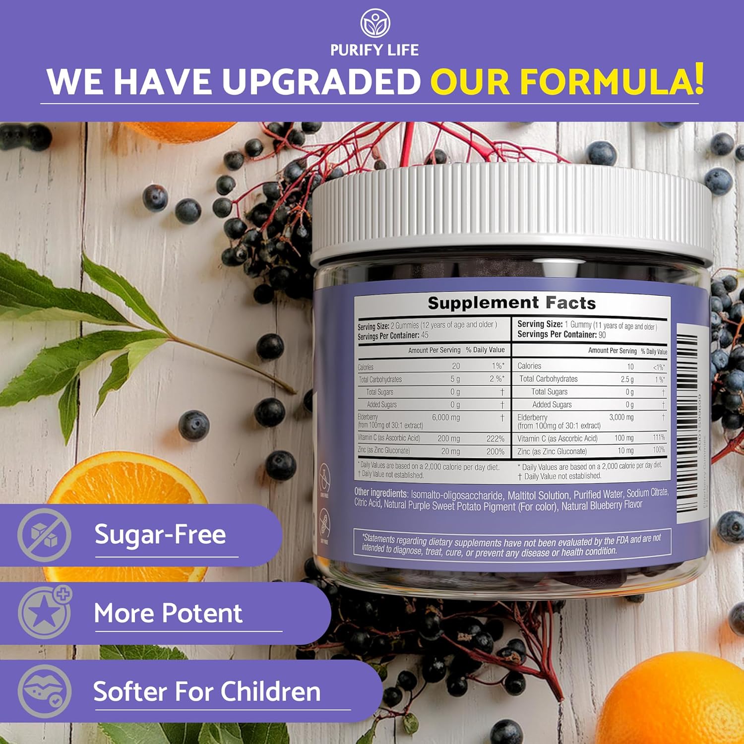 Purify Life Sambucus Sugar-Free Elderberry Gummies 90