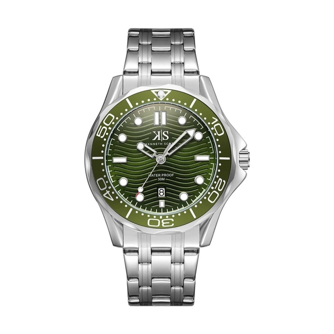 Kenneth Scott Men’s Quartz Analog Watch with Silicone or Stainless Strap, K22009 Series