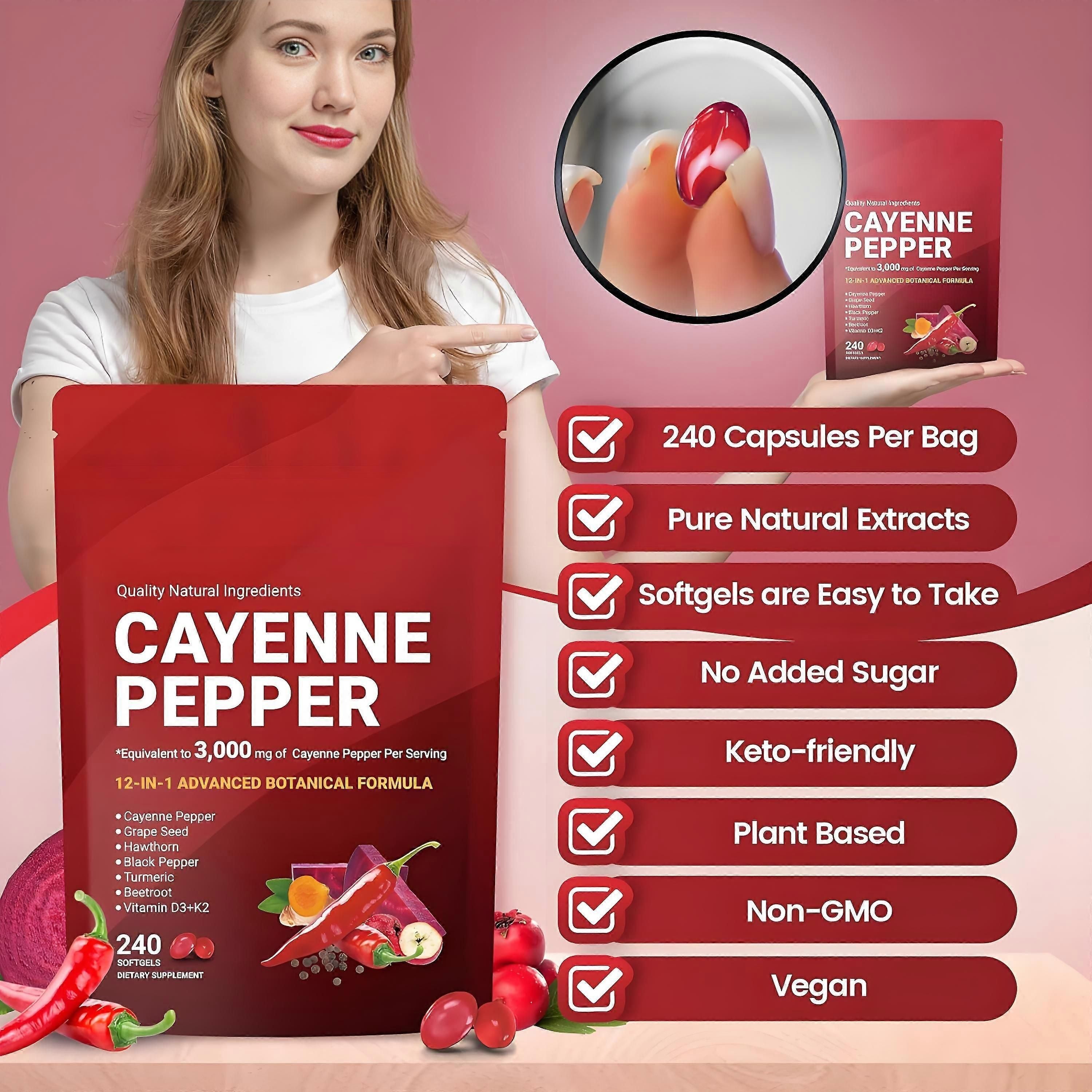 Cayenne Pepper 12 in 1 Botanical Extract Formula Nutrition Gels & Chews 240 Grains