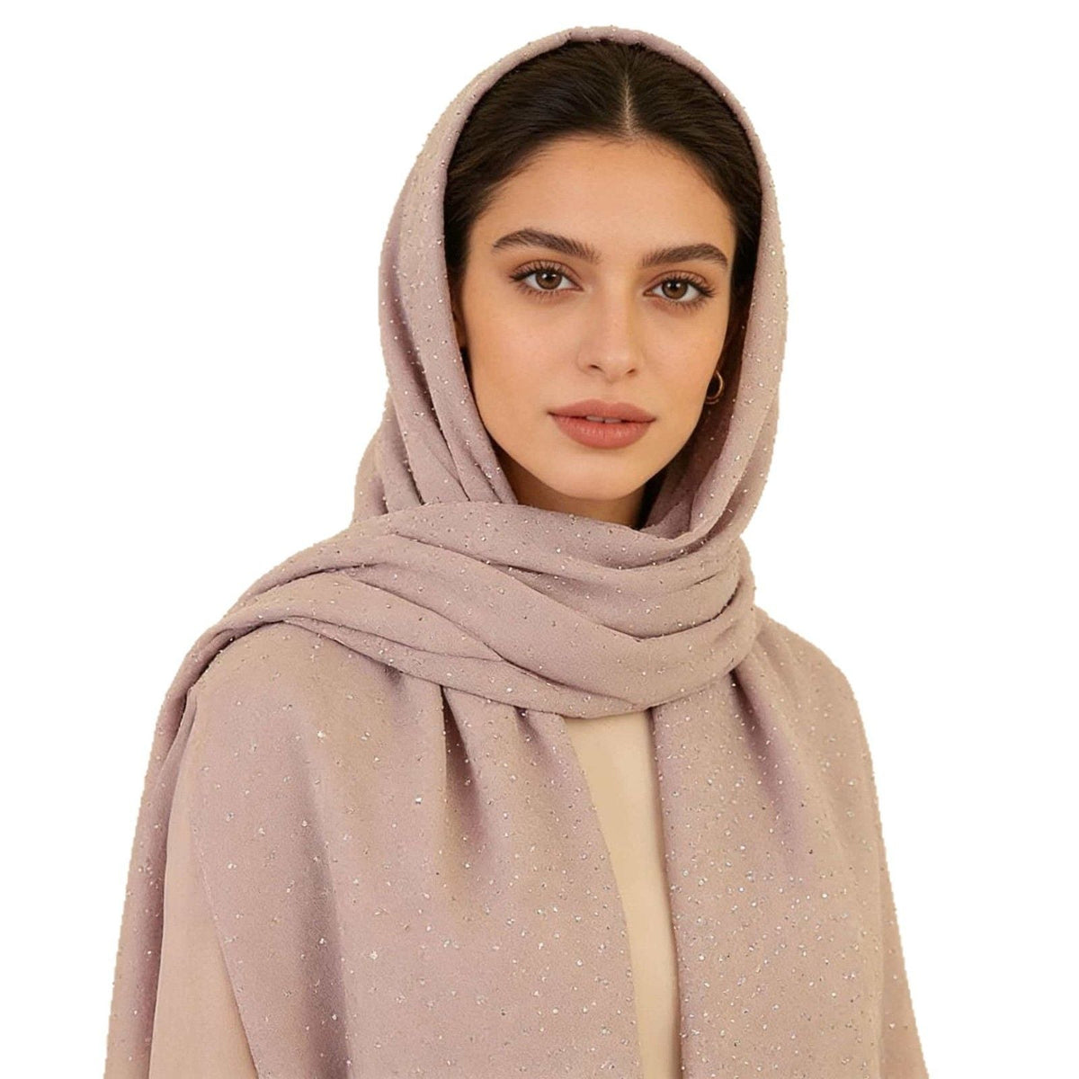 Beige Rhinestone Hijab Scarf for Women Sparkle Shawl