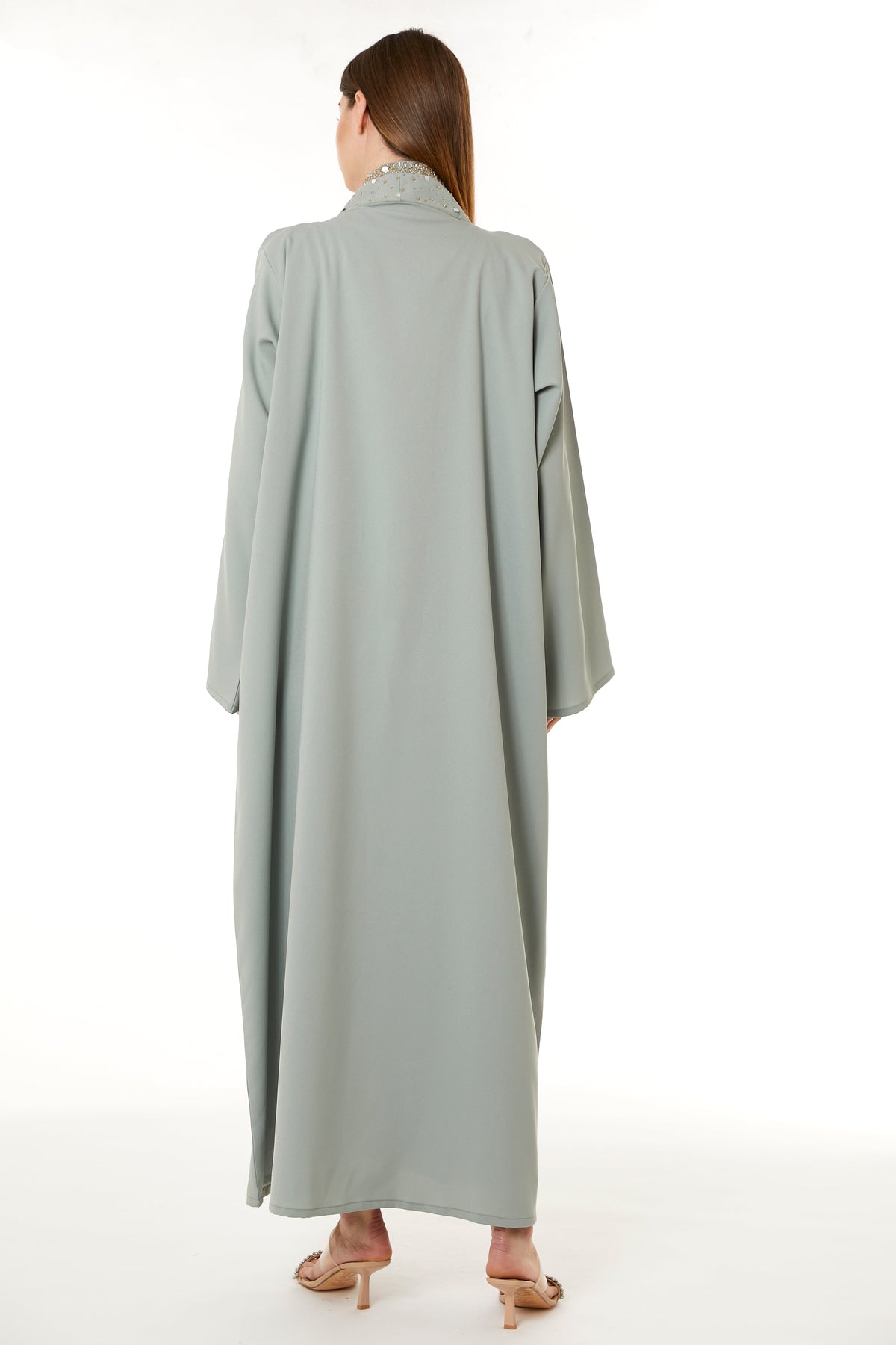 MOiSTREET Grey Indonesian Crepe Hand Embellished Abaya