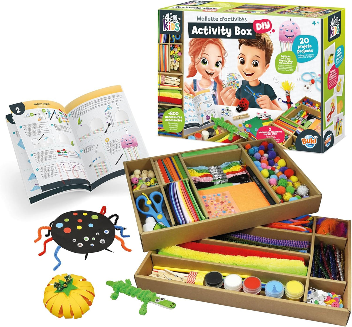 Buki France 4 All Kids DIY Activity Box with 20 Projects & 800+ Accessories