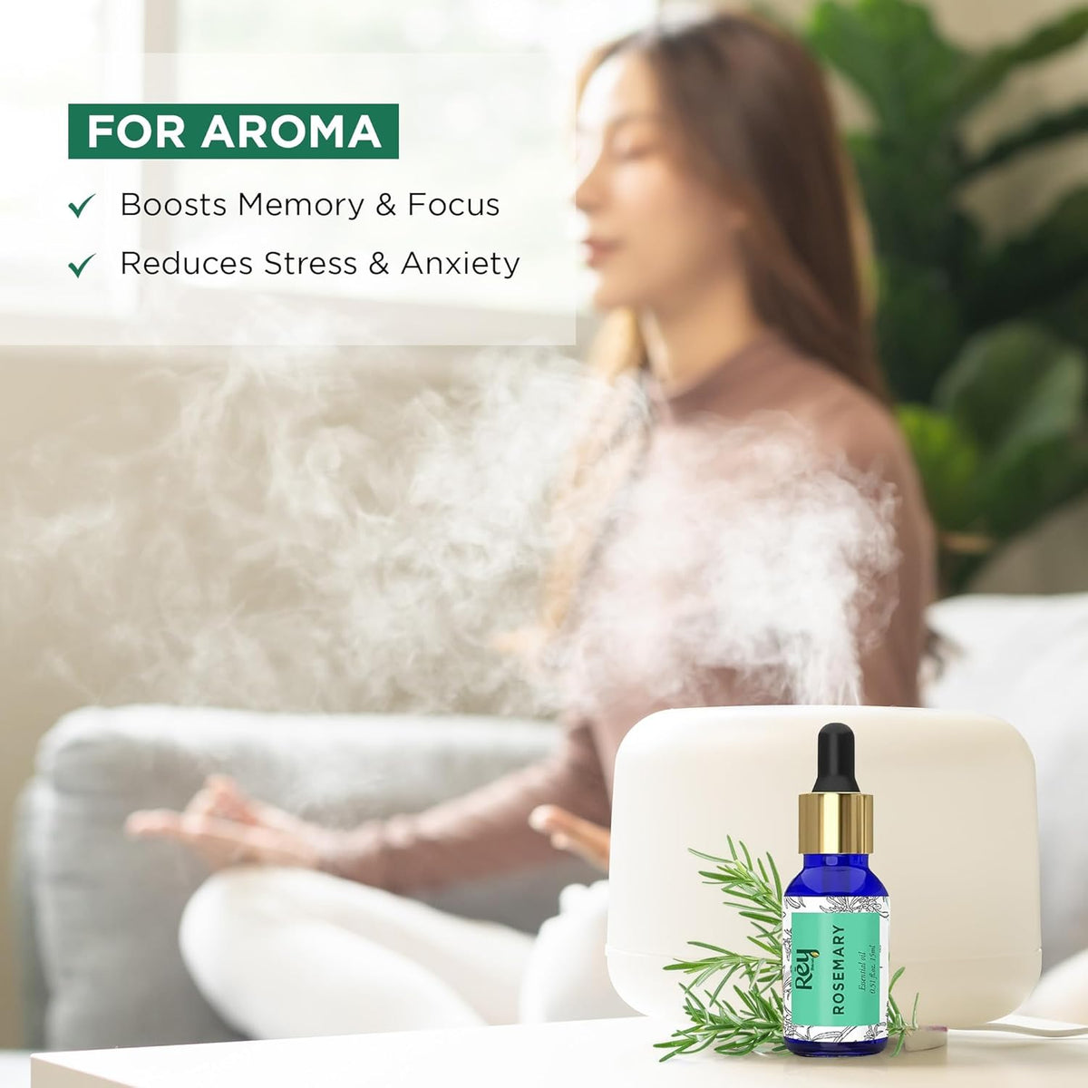 Rey Naturals Rosemary essential oil for hair growth, Skin and Aroma 15 ml
