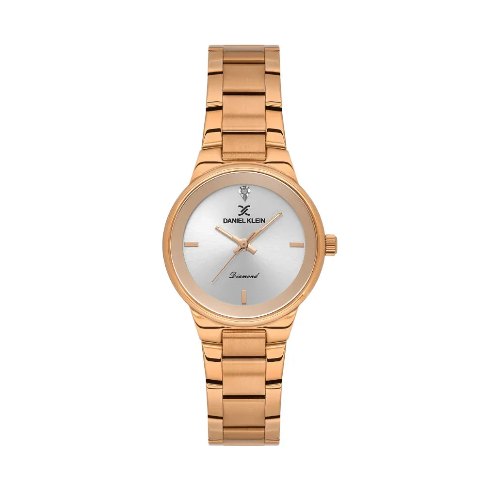 Daniel Klein Diamond Rose Gold Stainless Sunray Dial Steel Watch for Women, DK.1.14136-5