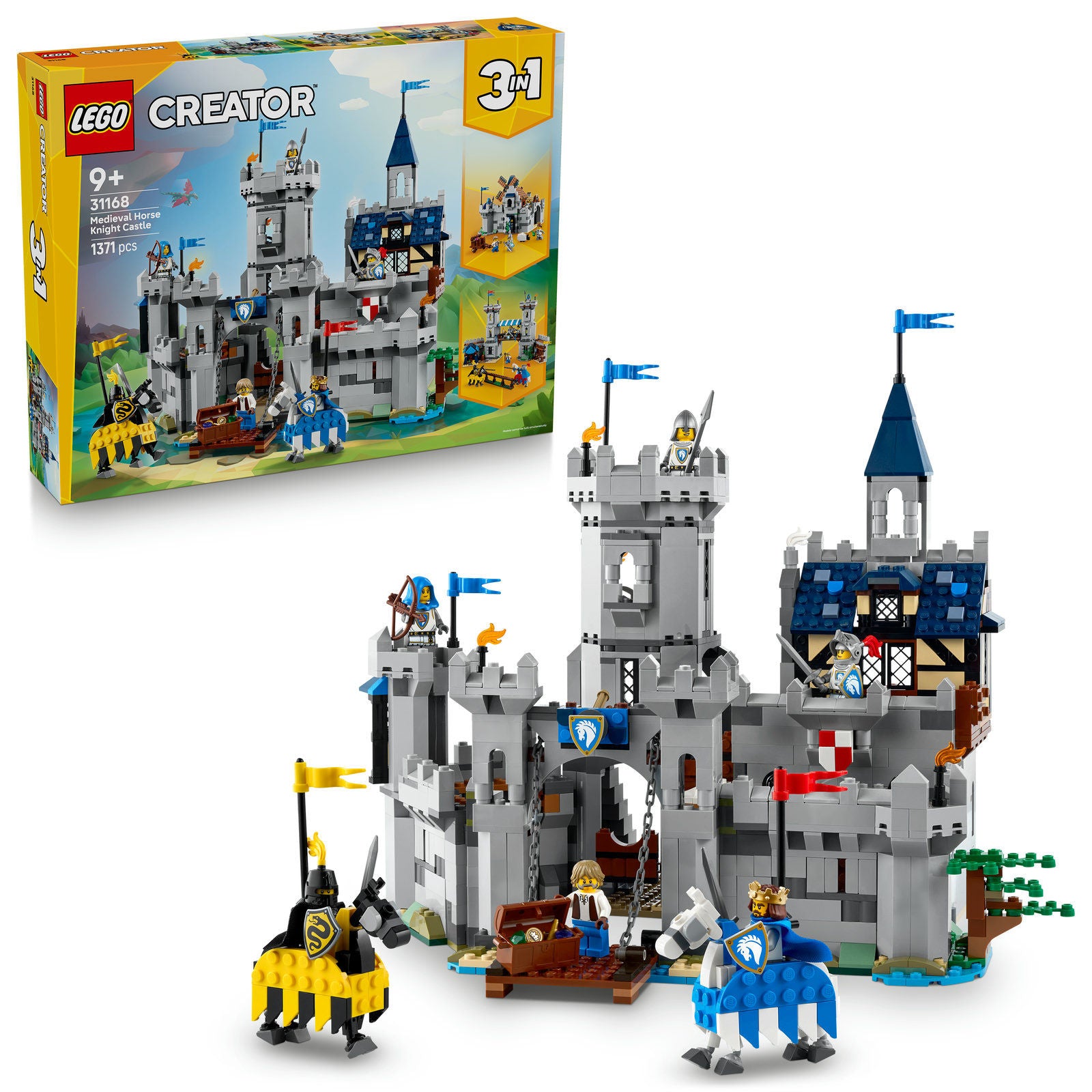 LEGO Creator 3in1 Medieval Horse Knight Castle 31168 Toy Building Set, For Age 9+ Years