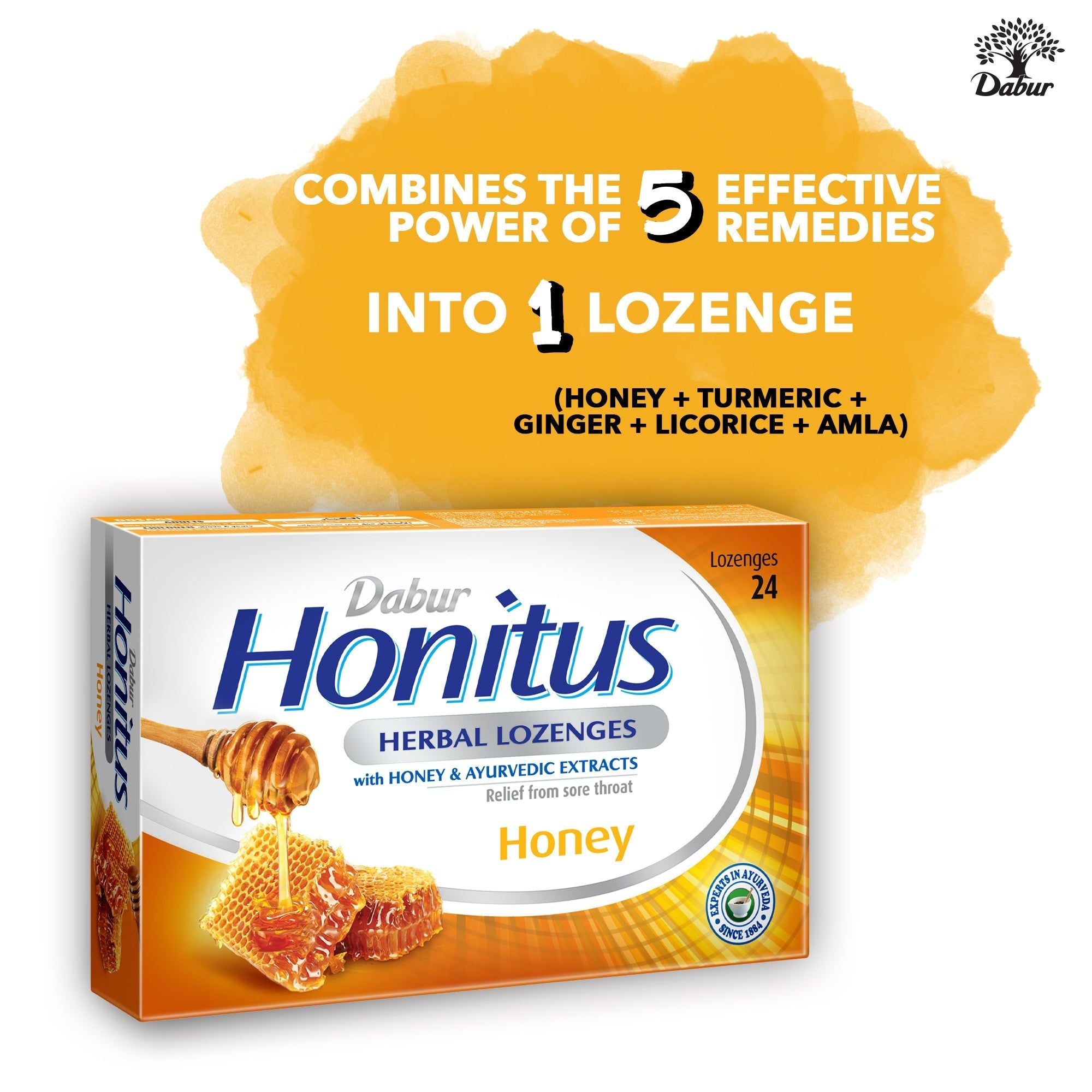 Dabur Honitus Herbal Lozenges-Honey, 24 Lozenges