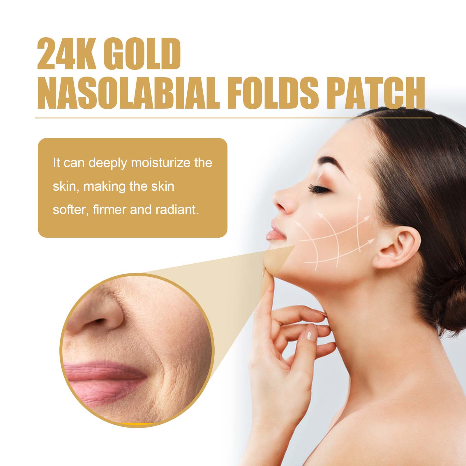 24k Gold Nasolabial Folds Patch for Firming Skin, Anti-Aging, Hydrating, Smooth ,10pcs