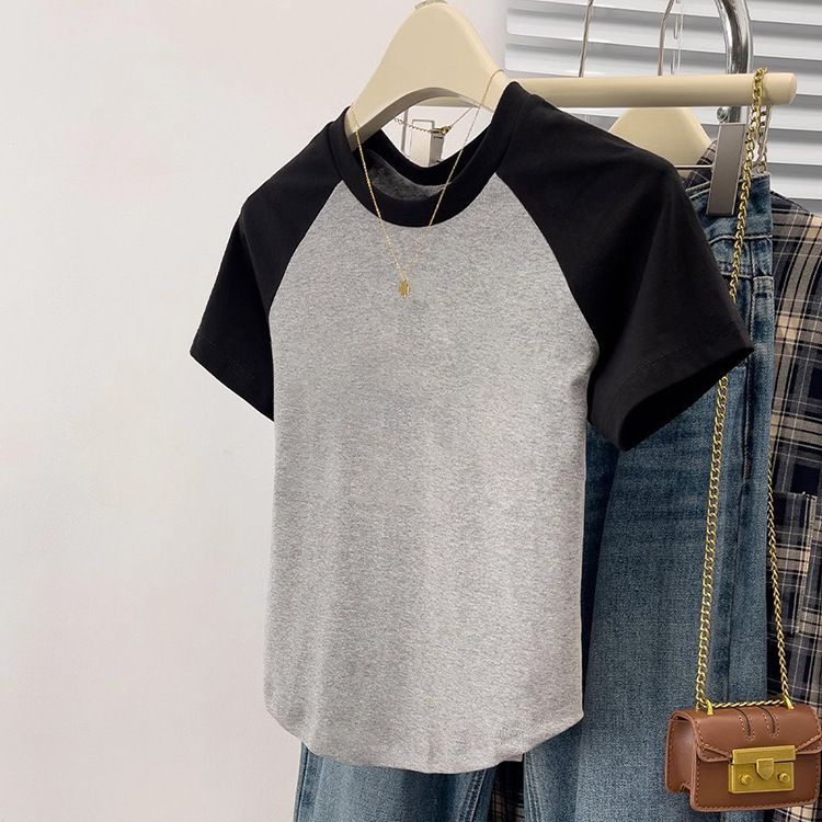 Pure Cotton Curved Hem Round Neck Short Sleeve T Shirt For Women