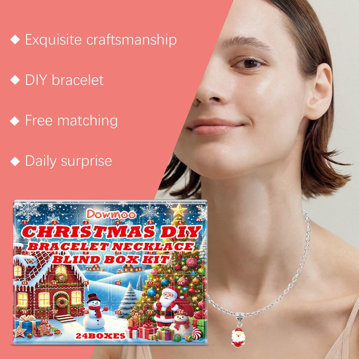 24 Grid Christmas DIY Necklace Bracelet Blind Box, Creative Jewelry Gift Set ,1set