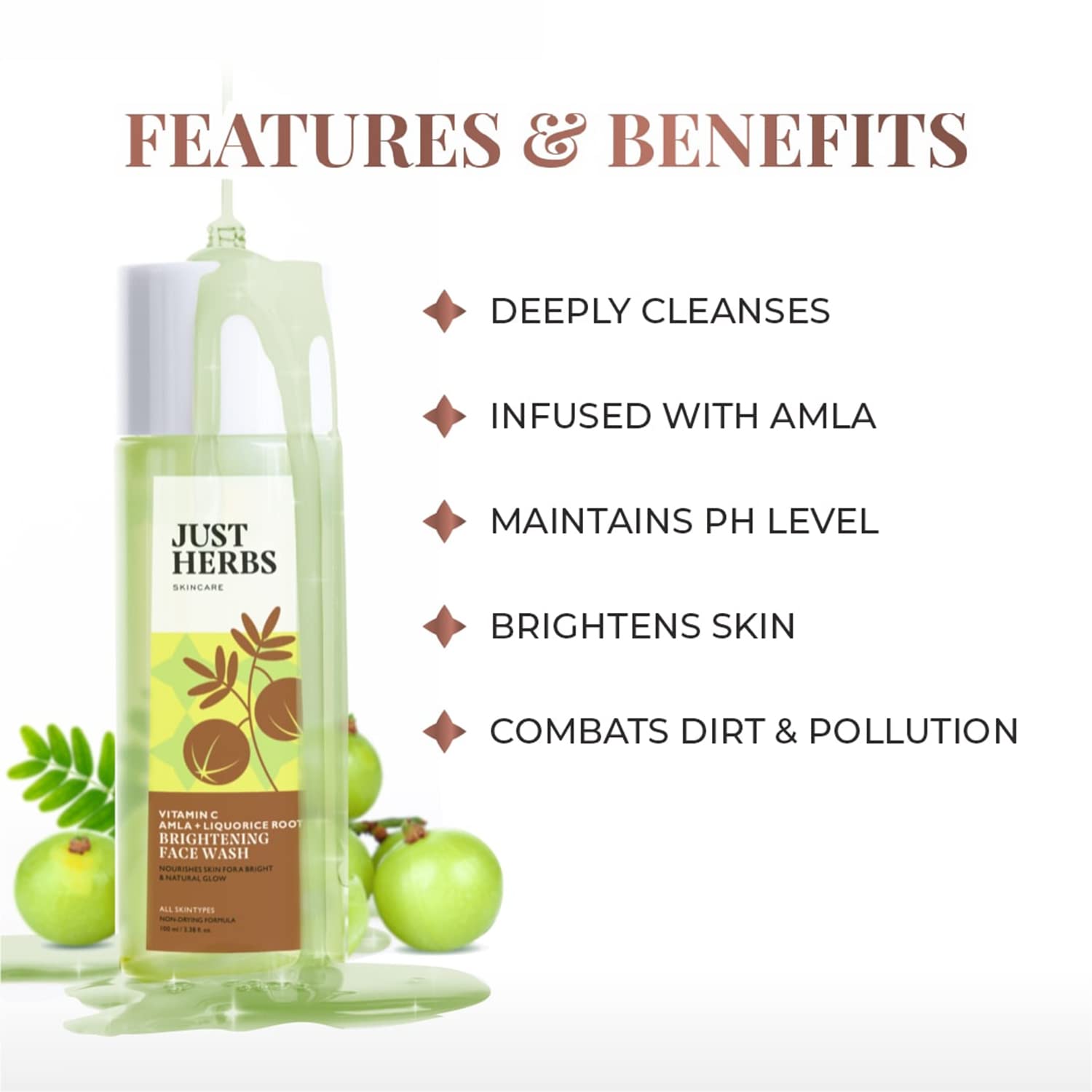 Just Herbs Vitamin C, Amla & Liquorice Root Brightening Face Wash 100ml