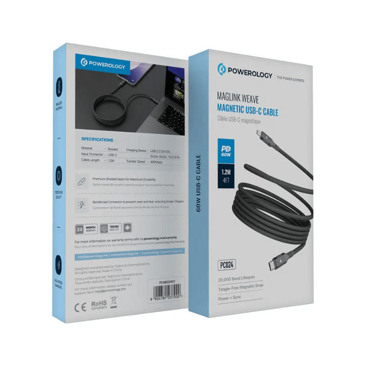 Powerology Malinka Weave Magnetic USB-C 1.2m Cable PD 60W