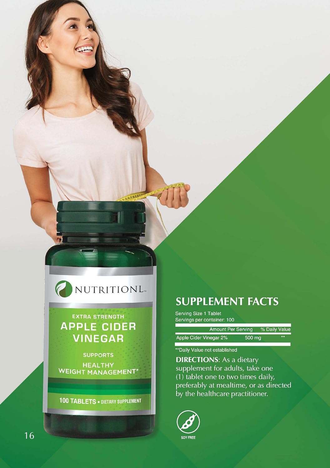 Nutritionl Apple Cider Vinegar Extra Strength 100 Tablets