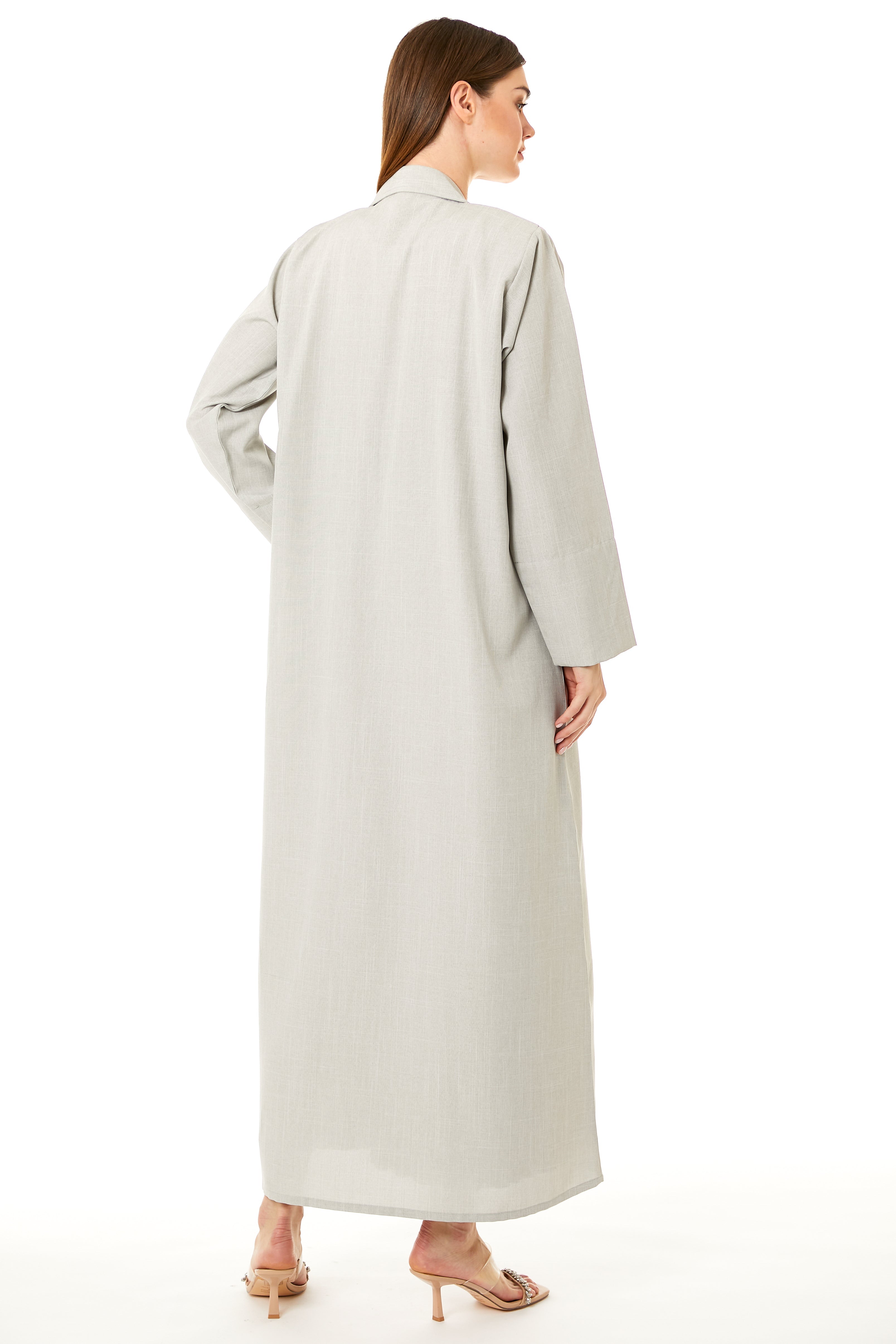 Beige Linen Embroidered Abaya