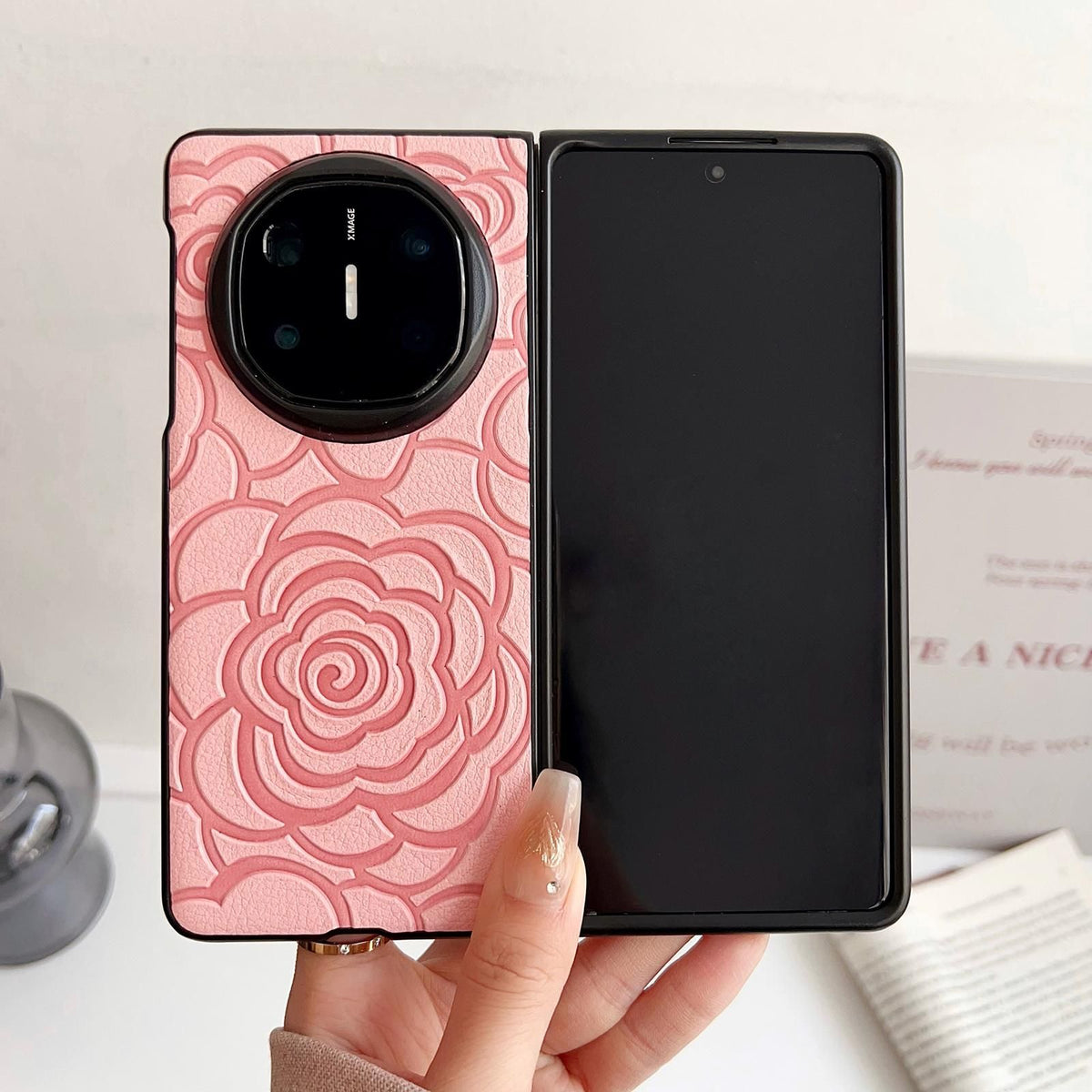 Camellia Pattern PU Case For Huawei Mate X5