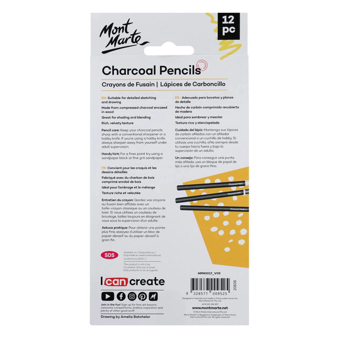 Mont Marte 12-Pieces, Charcoal Pencil Set, MPN017 P21-169