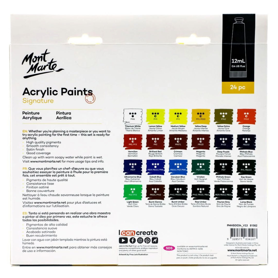 Mont Marte Acrylic Paints Set Signature, 24x12ml,  PMHS0034 P24-508