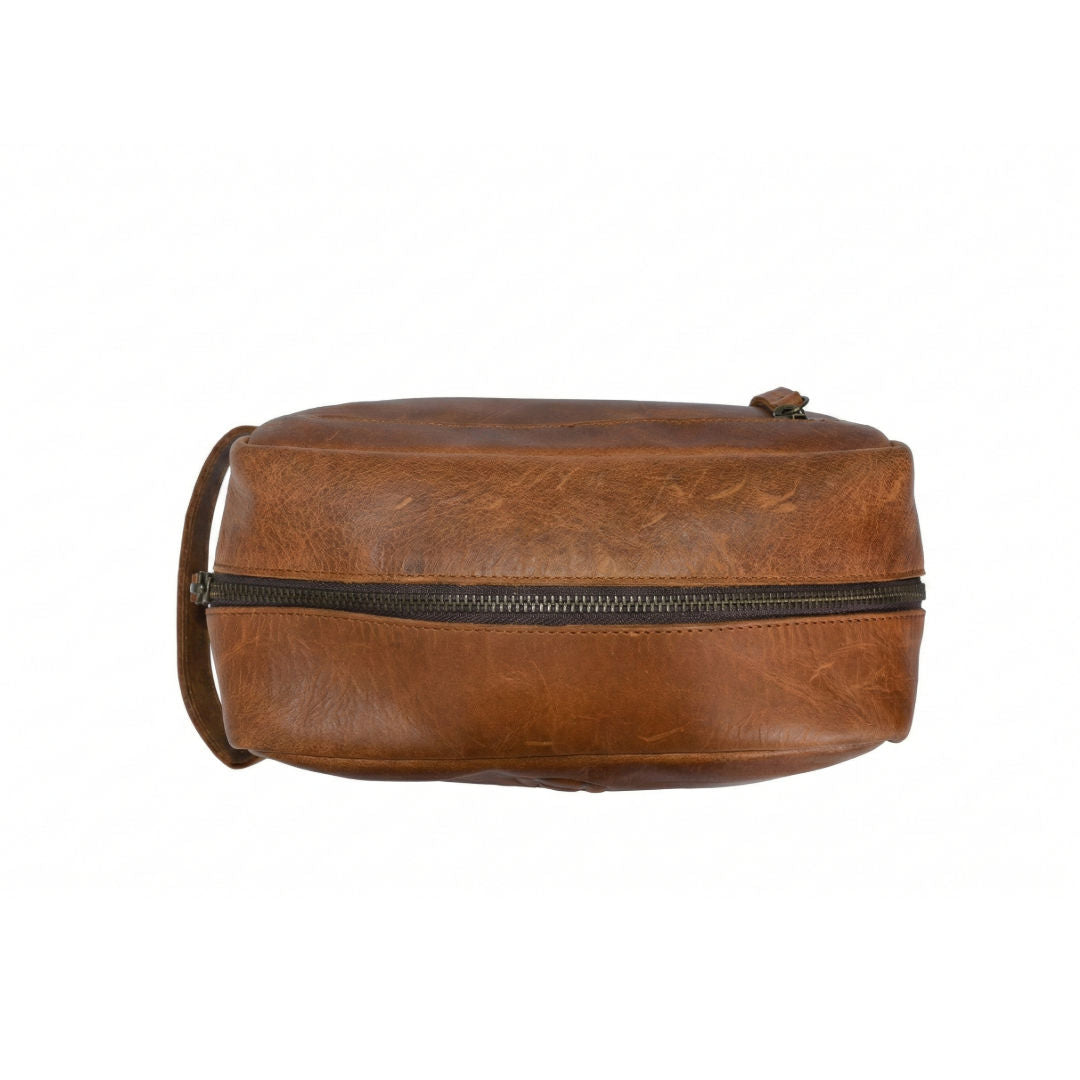 HMZ Premium Leather Toiletry Bag, Full-Grain Leather Travel Organizer